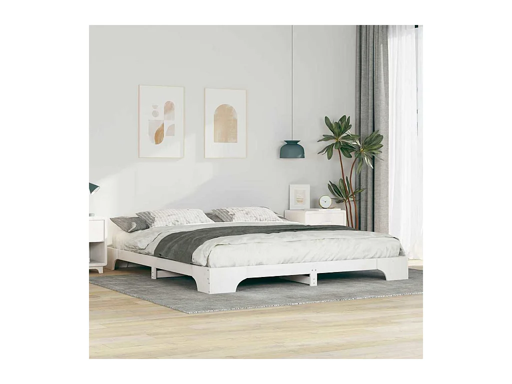 Verhoogd bedframe Wit 180 x 210 cm Massief grenenhout