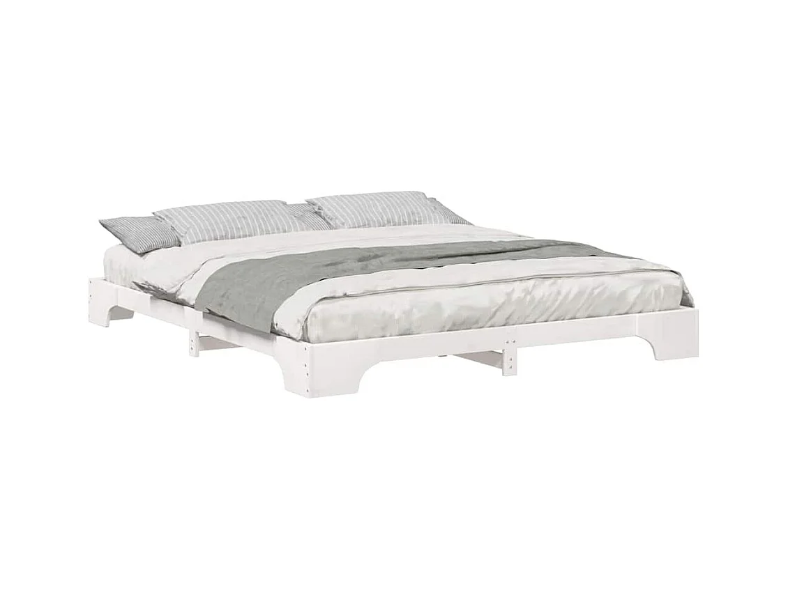 Verhoogd bedframe Wit 180 x 210 cm Massief grenenhout