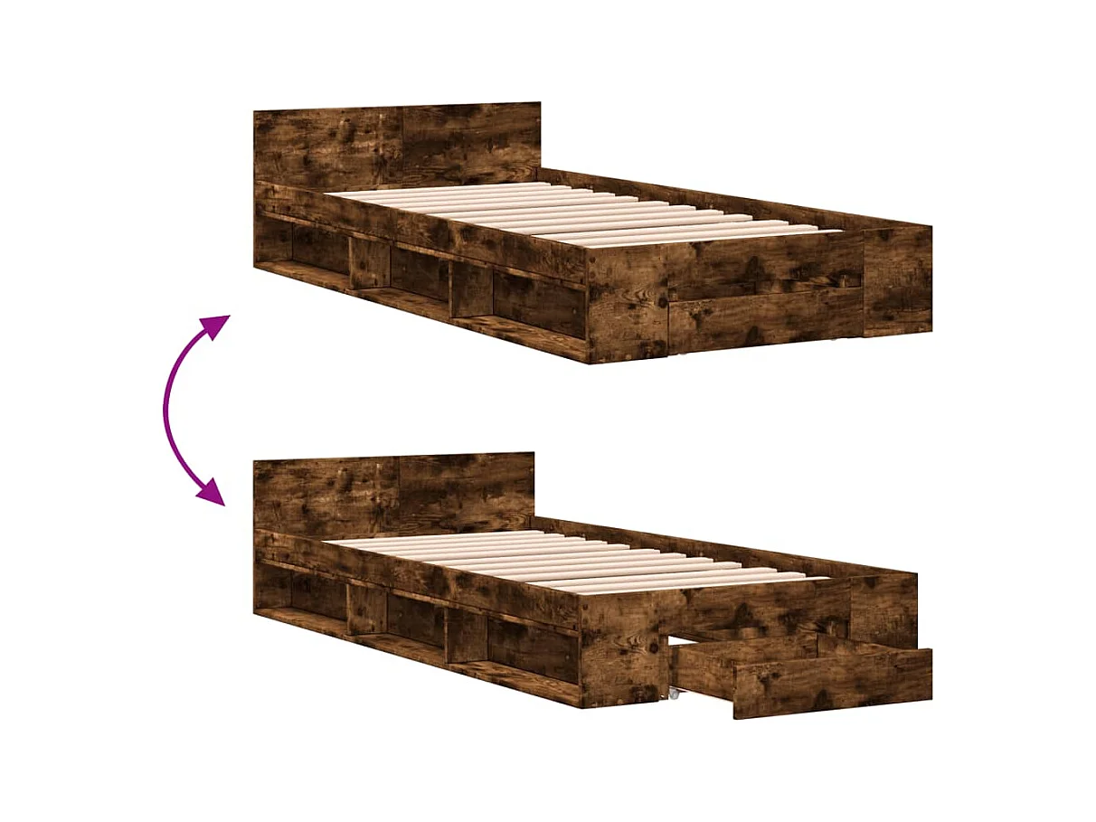 Bettgestell mit Schublade ohne Matratze Räuchereiche 100x200 cm