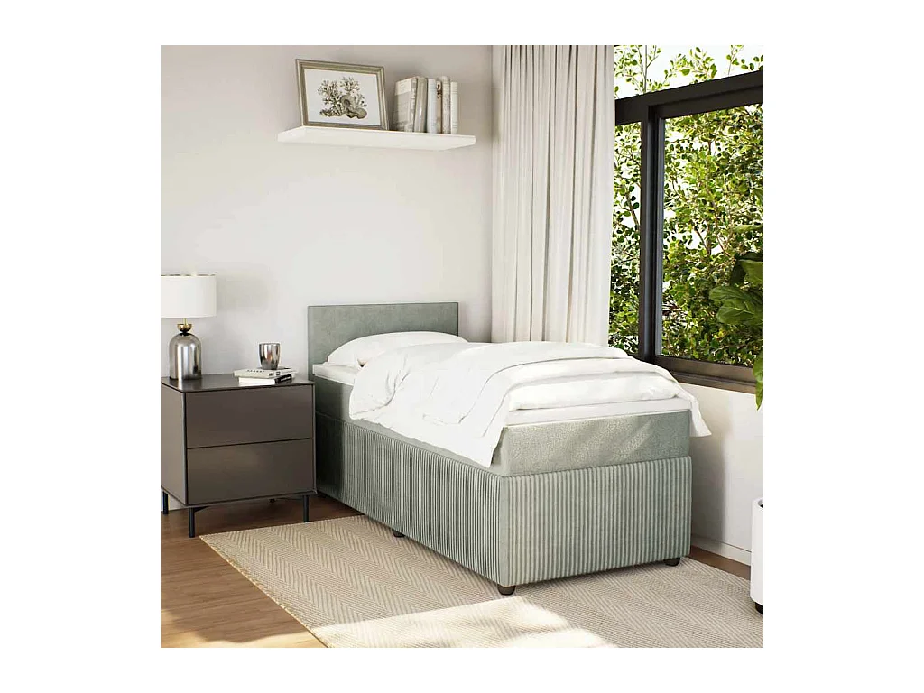 Somier de láminas de terciopelo gris claro de 100 x 200 cm y colchón