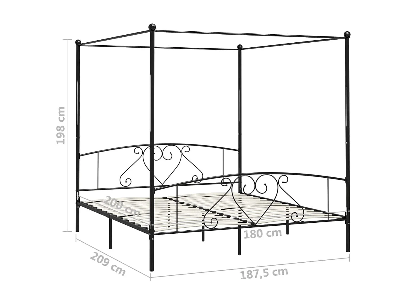 Cadre de lit sans matelas avec baldaquin noir 180x200 cm métal