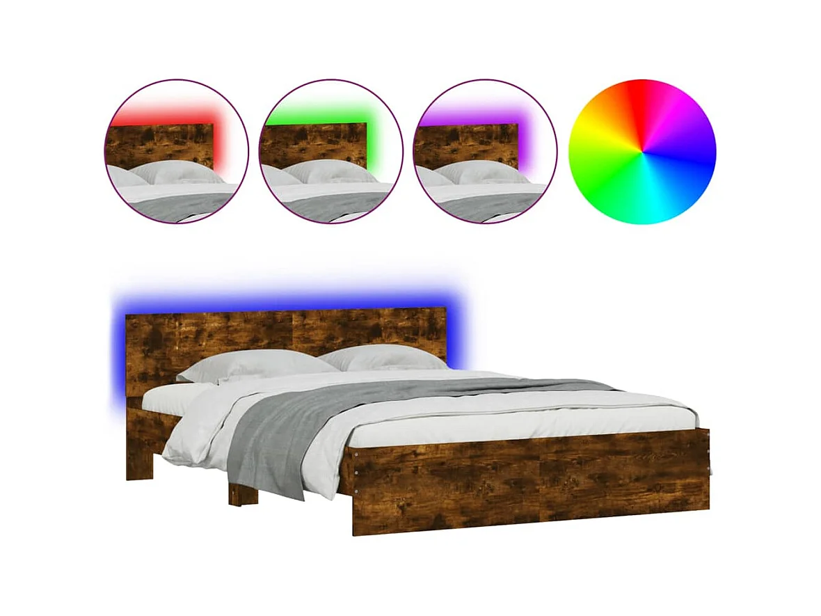 Bedframe met LED zonder matras gerookt eiken 160x200 cm
