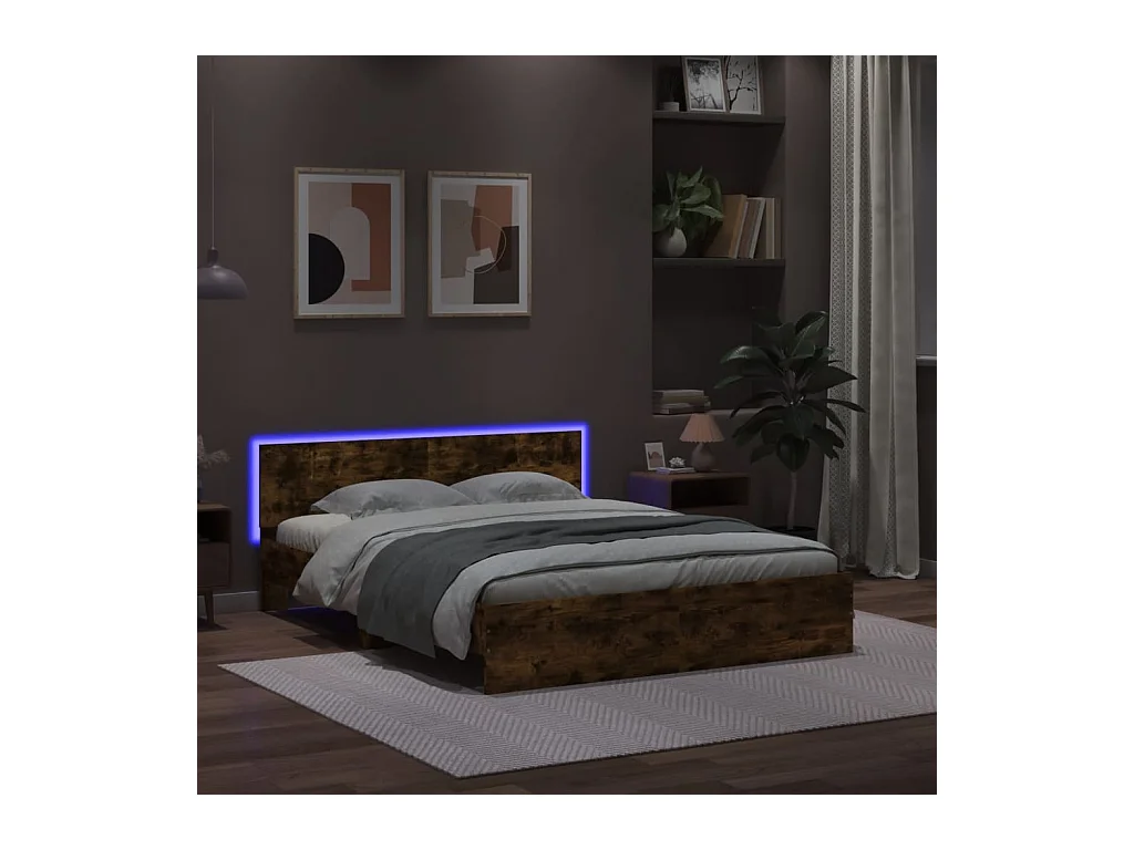 Bedframe met LED zonder matras gerookt eiken 160x200 cm
