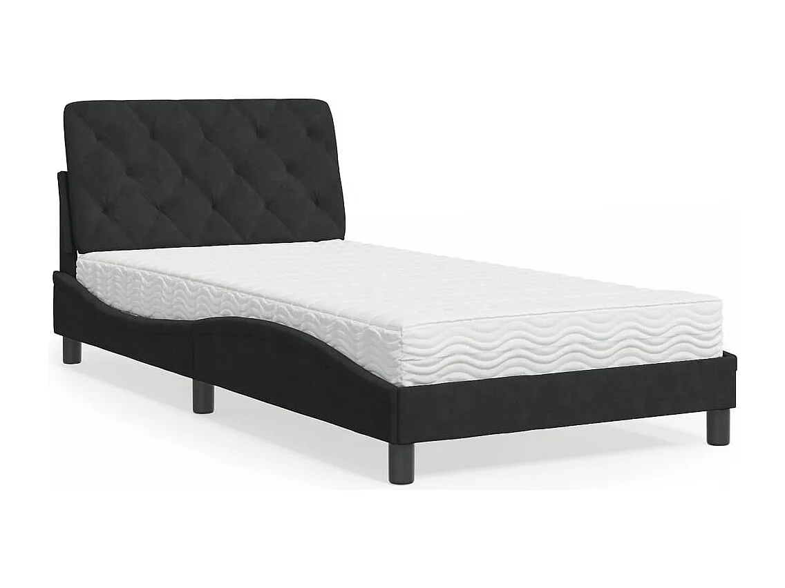 Lit avec matelas noir 100x200 cm velours