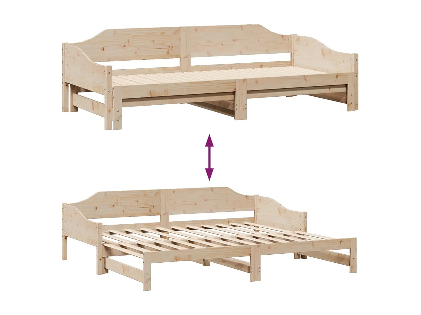 Tagesbett und Ausziehbett ohne Matratze 90x190 cm Massivholz