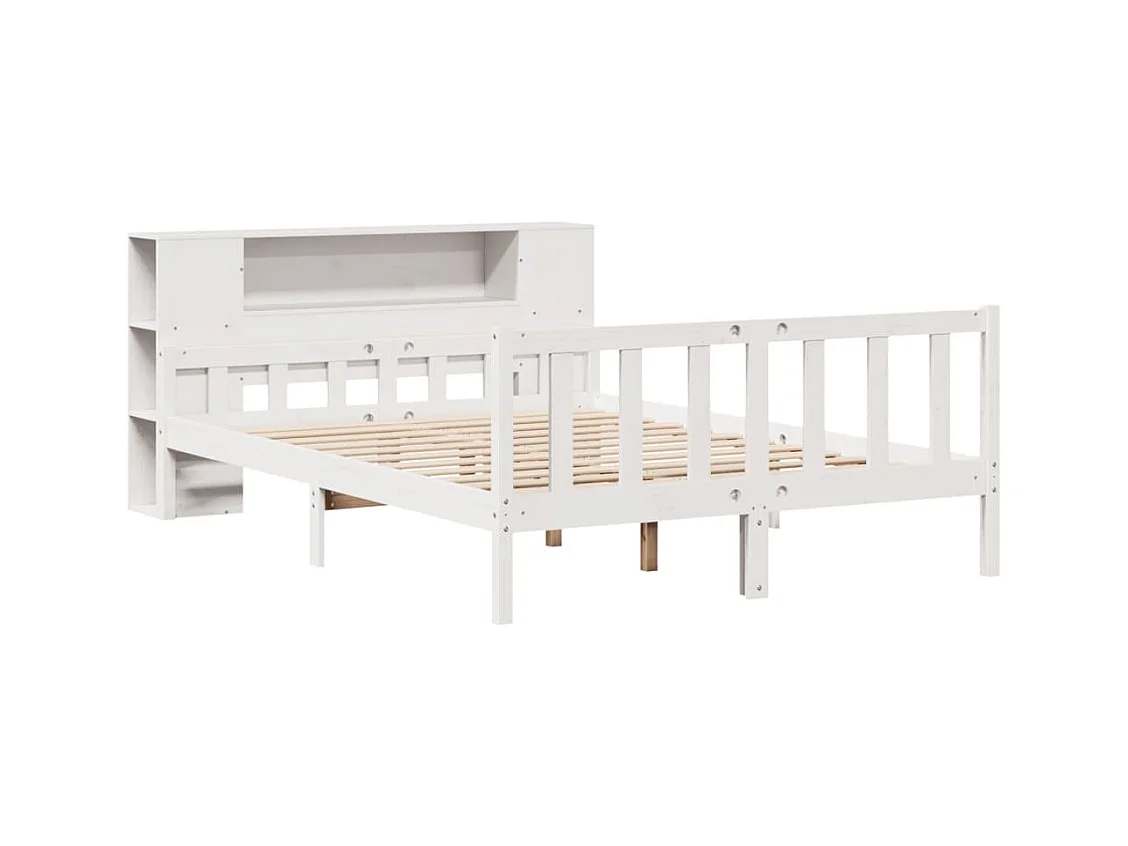 Letto libreria bianco senza materasso 160x200 cm in legno massello di pino