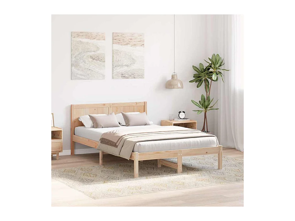 Cadre de lit Marron 135 x 190 cm Bois de pin massif