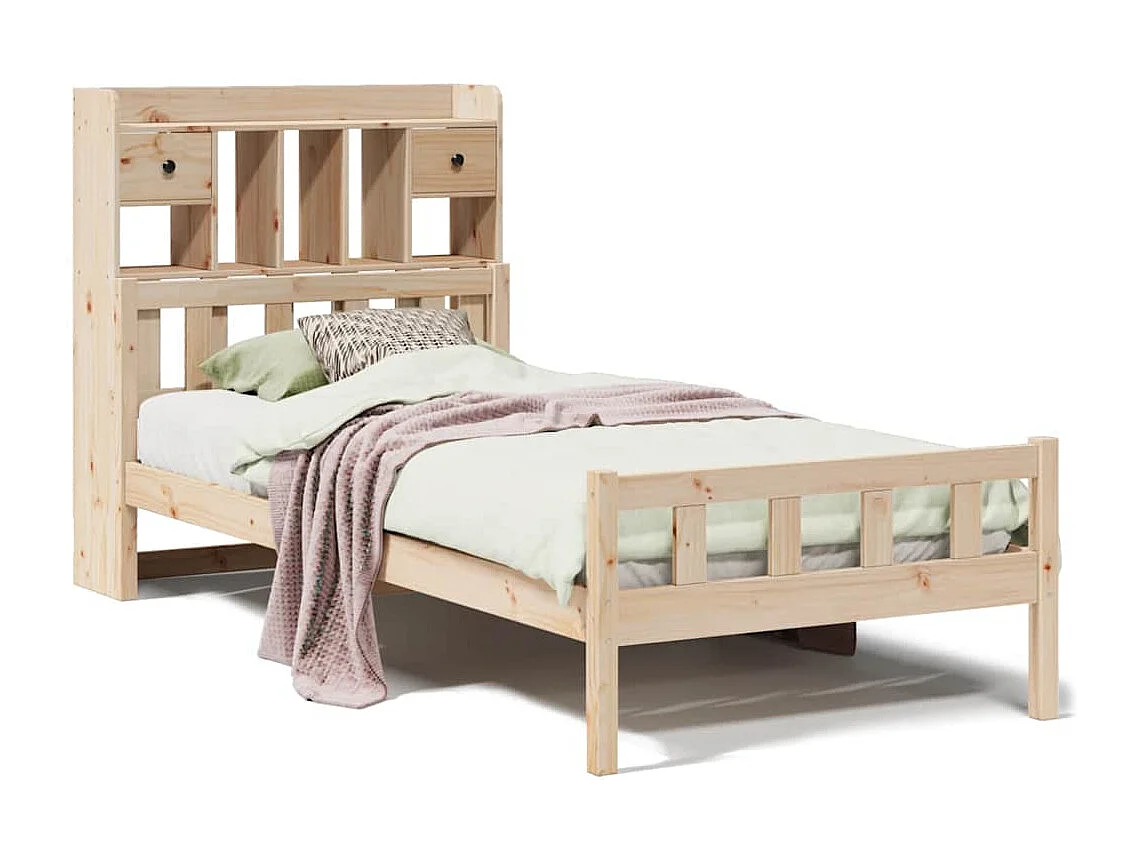 Lit bibliothèque sans matelas 90x190 cm bois de pin massif