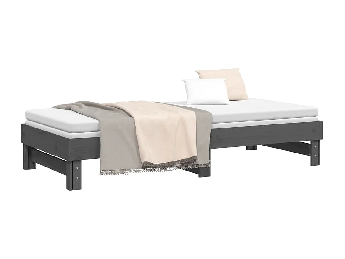 Lit coulissant sans matelas gris 2x(80x200)cm