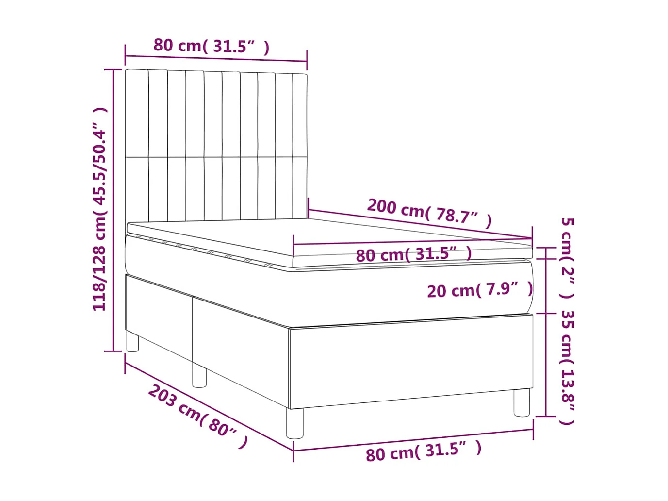 Sommier à lattes de lit matelas LED Bleu foncé 80x200cm Velours