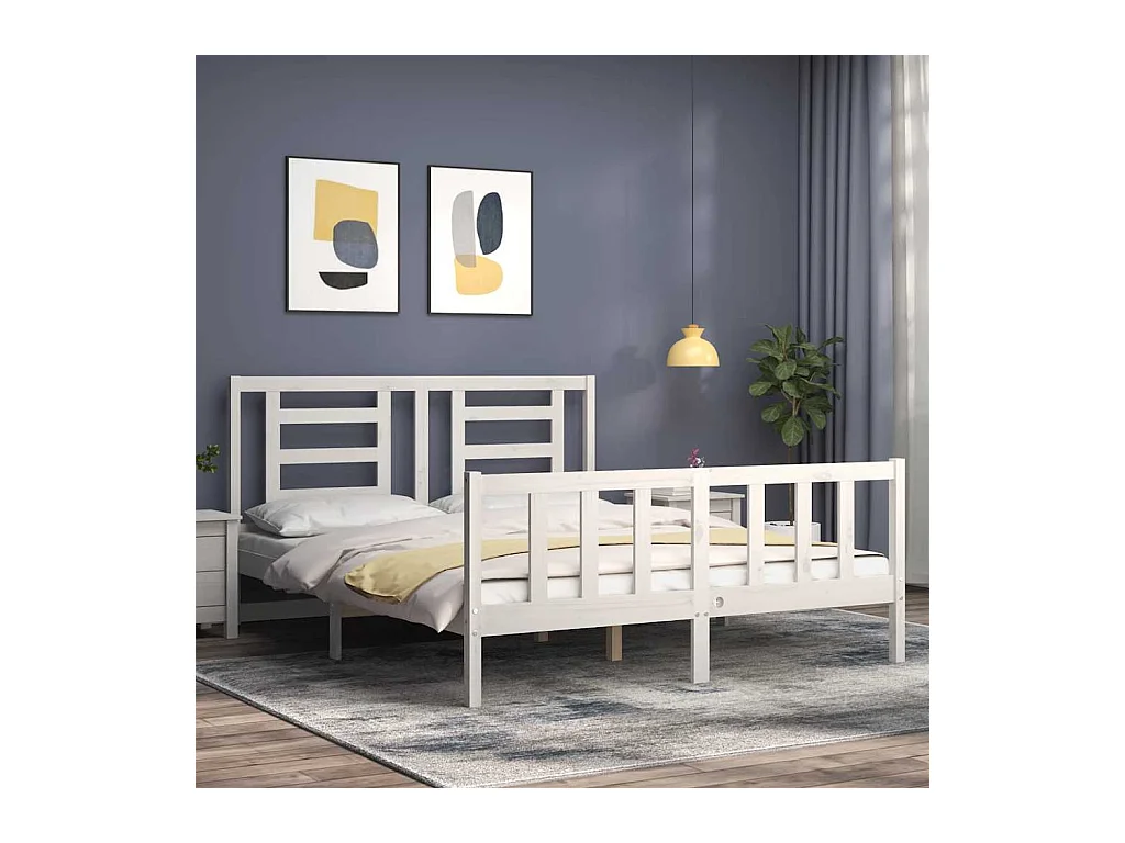 Struttura letto senza materasso bianco 160x200 cm in legno massello di pino