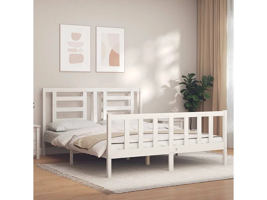 Cadre de lit sans matelas blanc 160x200 cm bois de pin massif