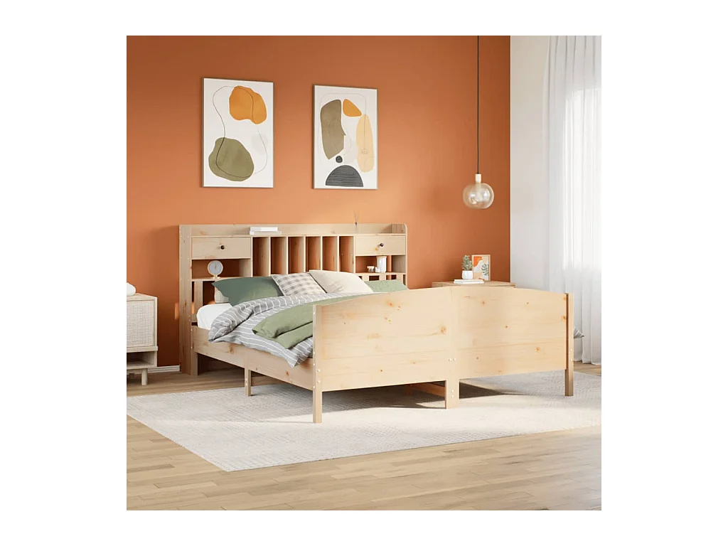 Lit bibliothèque sans matelas 180x200 cm bois massif de pin