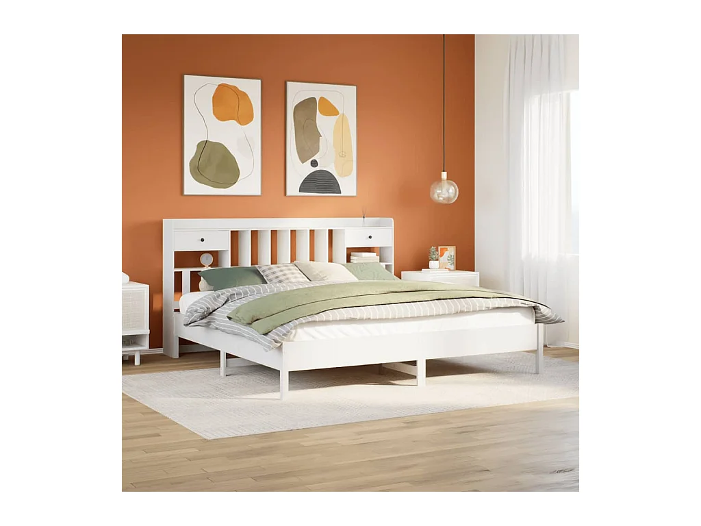 Weißes Regalbett ohne Matratze 180x200 cm Massivholz Kiefer