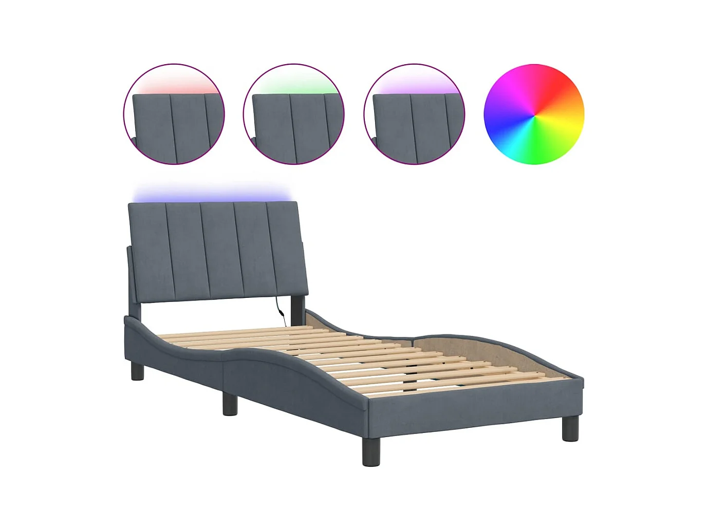 Cadre de lit avec LED sans matelas gris foncé 80x200 cm velours