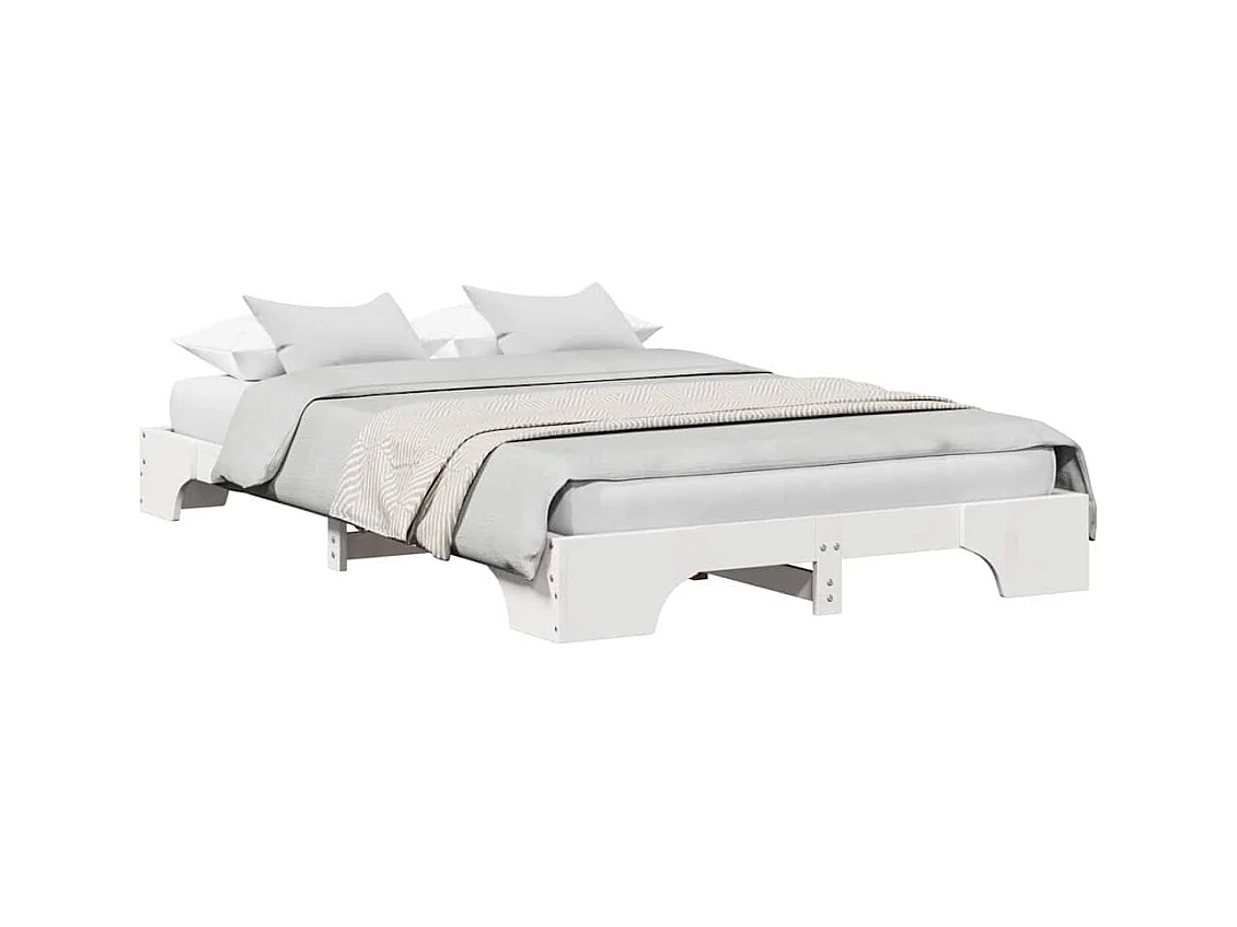 Wit bedframe 140 x 190 cm Massief grenenhout