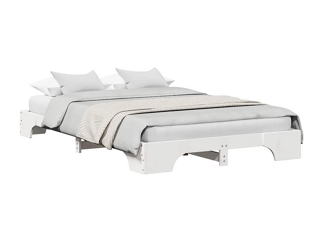 Wit bedframe 140 x 190 cm Massief grenenhout