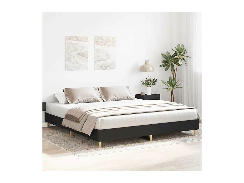 Cadre de lit sans matelas noir 180x200 cm bois d'ingénierie