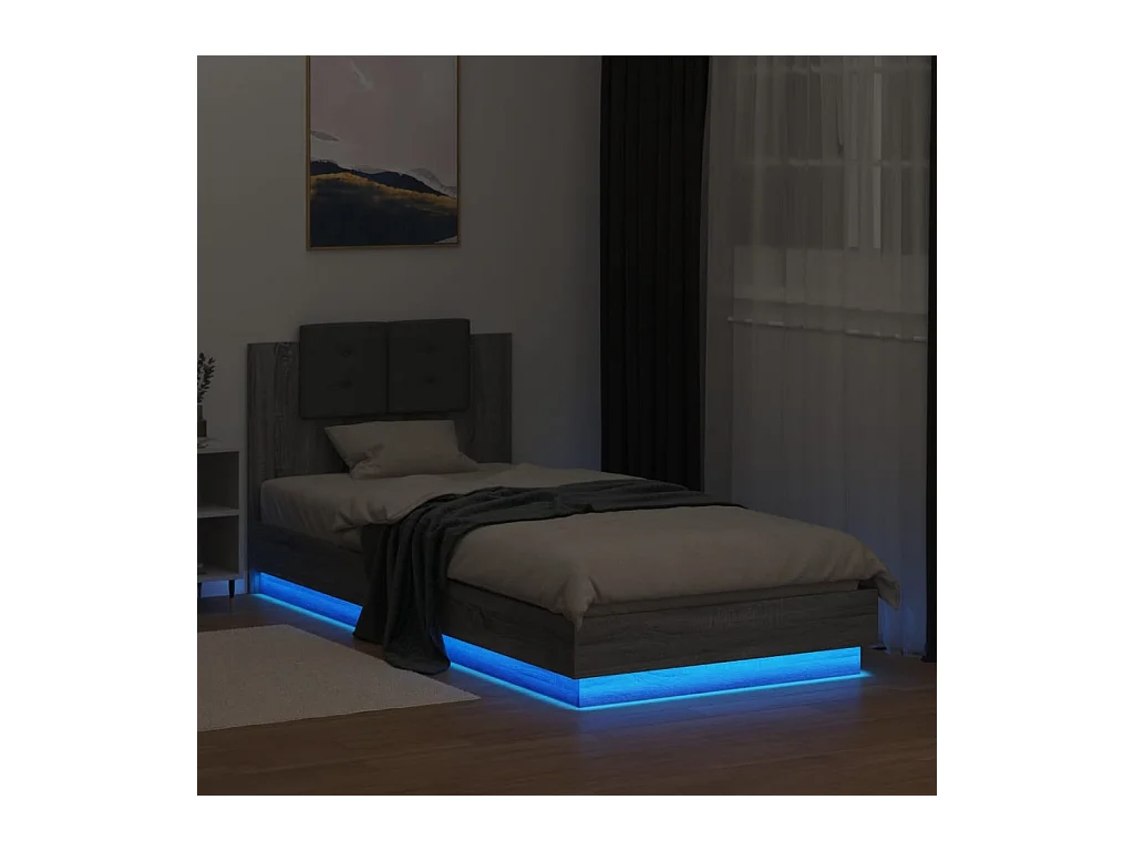 Bedframe met LED zonder matras Sonoma grijs 100x200 cm