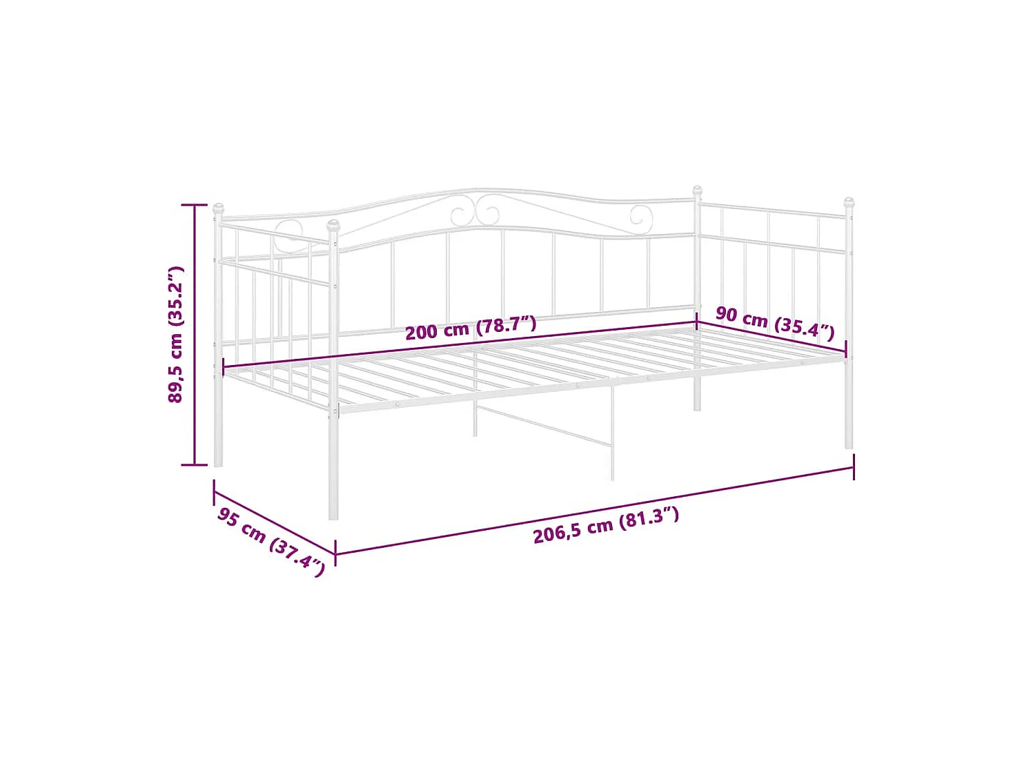 Struttura divano letto senza materasso in metallo bianco 90x200 cm