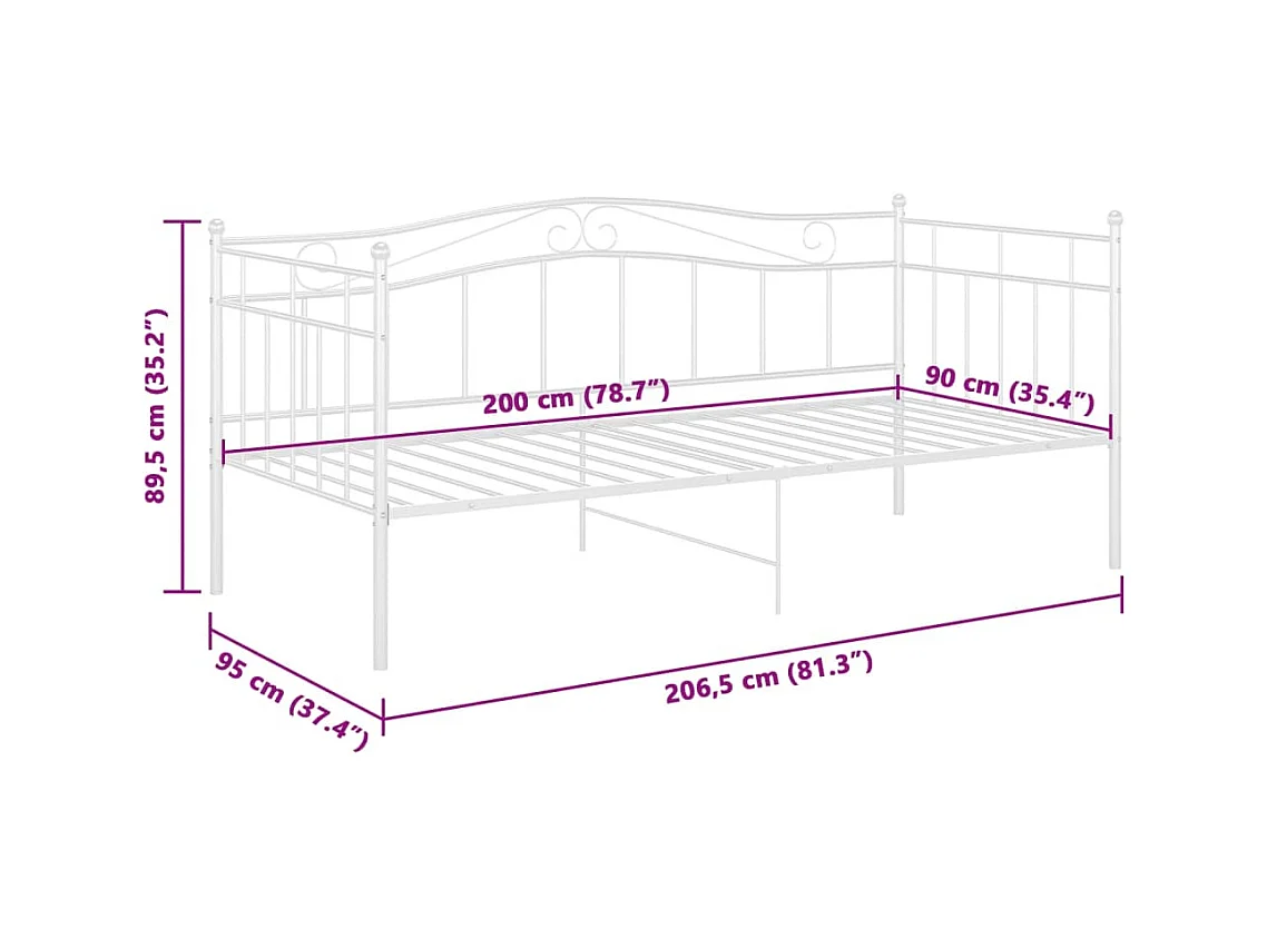 Struttura divano letto senza materasso in metallo bianco 90x200 cm