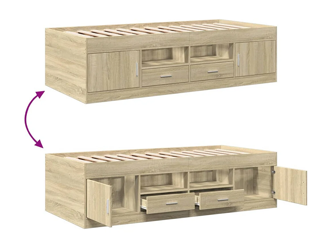 Divano letto con cassetti senza materasso rovere sonoma 75x190 cm