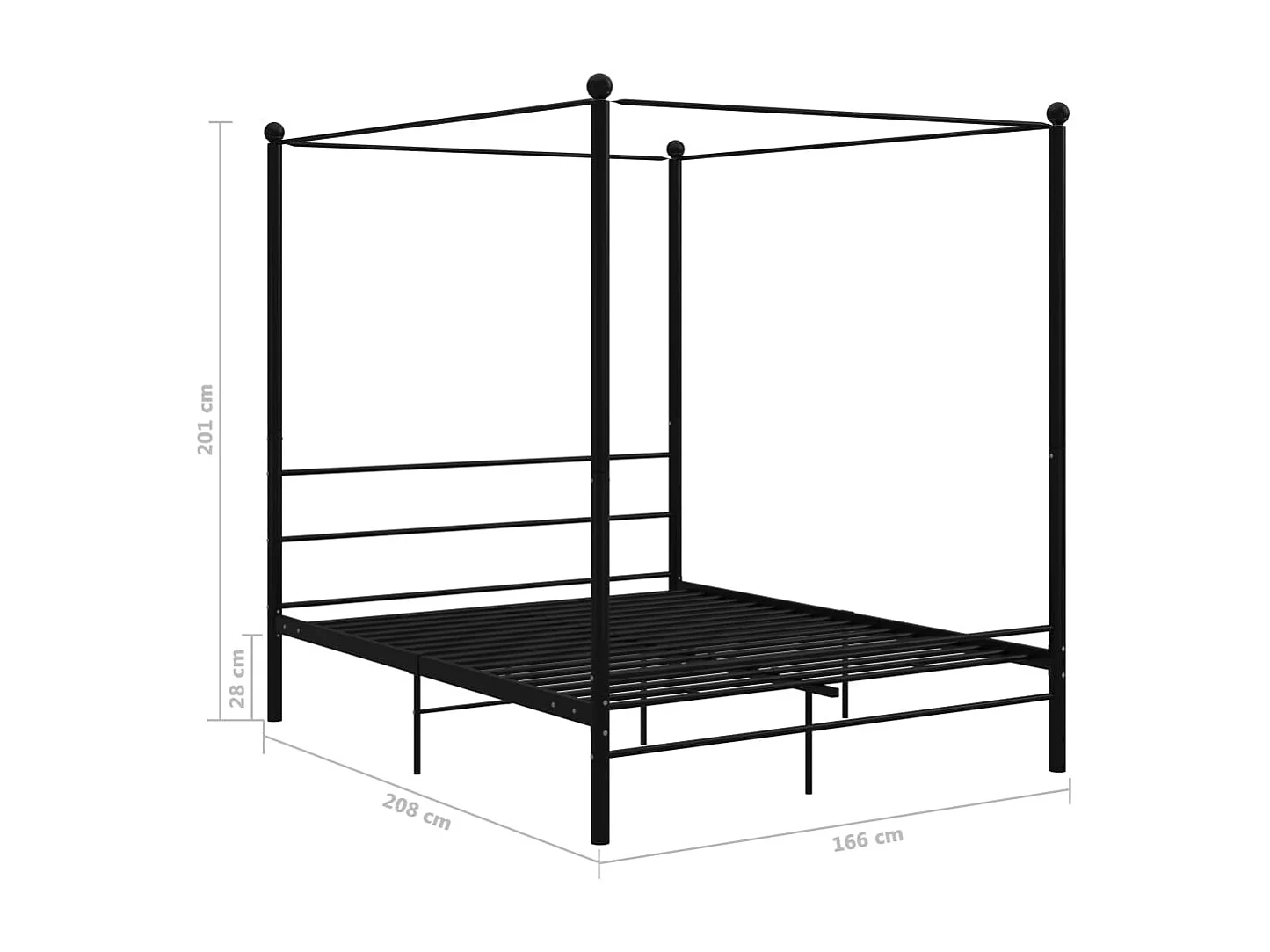 Estructura de cama con dosel negra sin colchón 160x200 cm metal