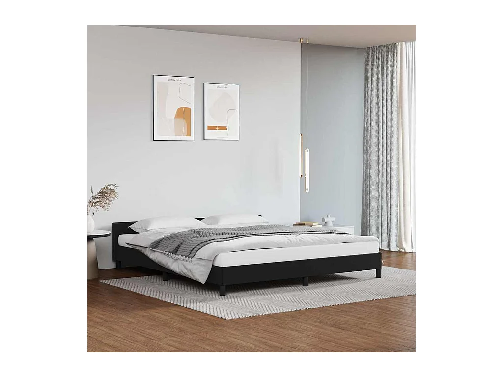 Cadre de lit avec tête de lit sans matelas noir 160x200 cm