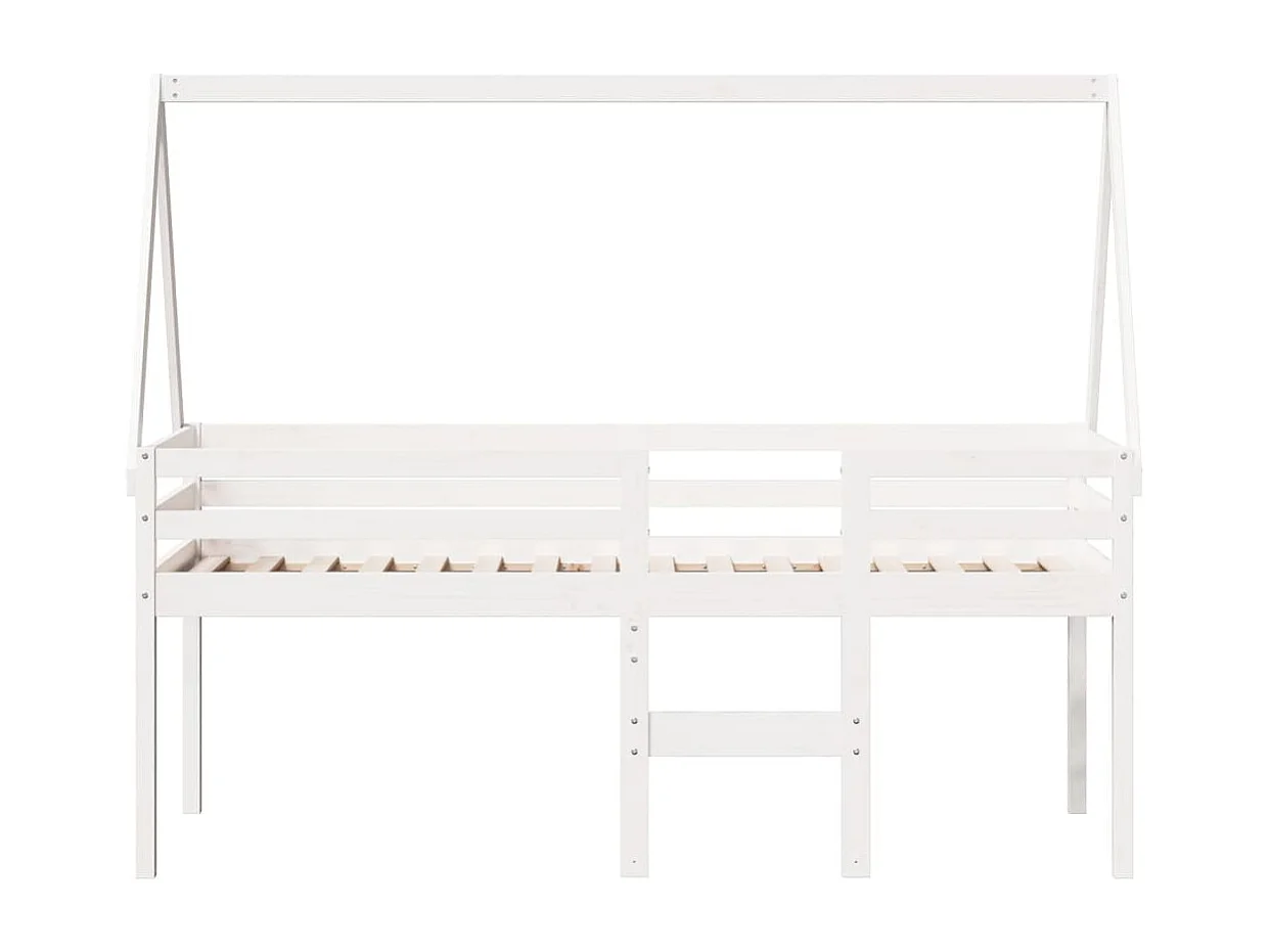 Letto alto senza materasso bianco 75x190 cm in legno massello di pino