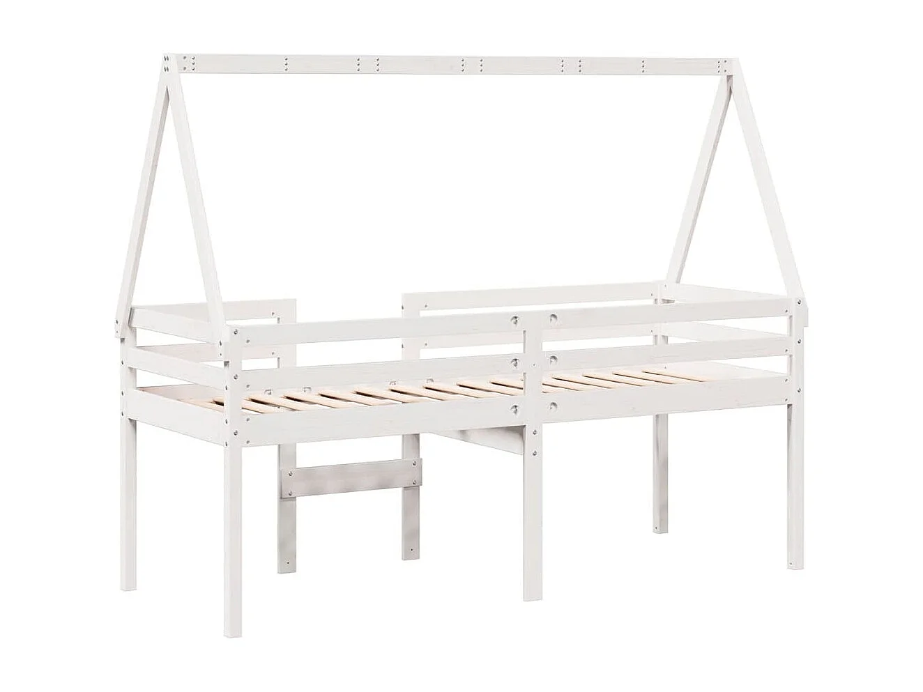 Letto alto senza materasso bianco 75x190 cm in legno massello di pino