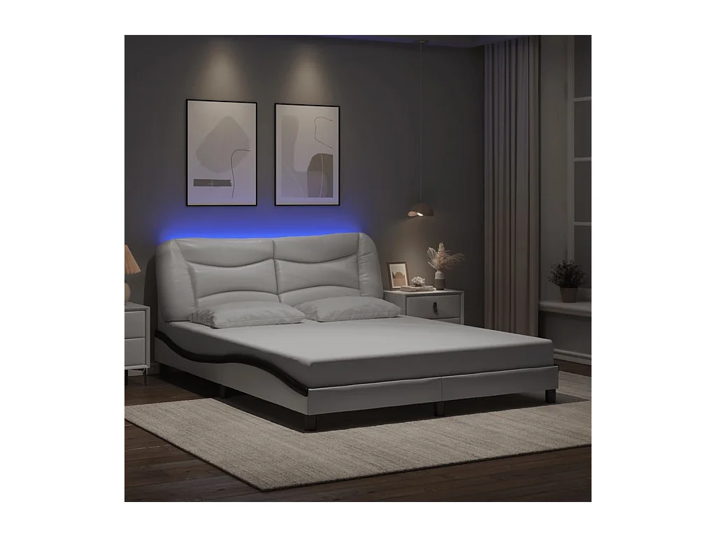 Estructura de cama con LED sin colchón blanco y negro 160x200 cm