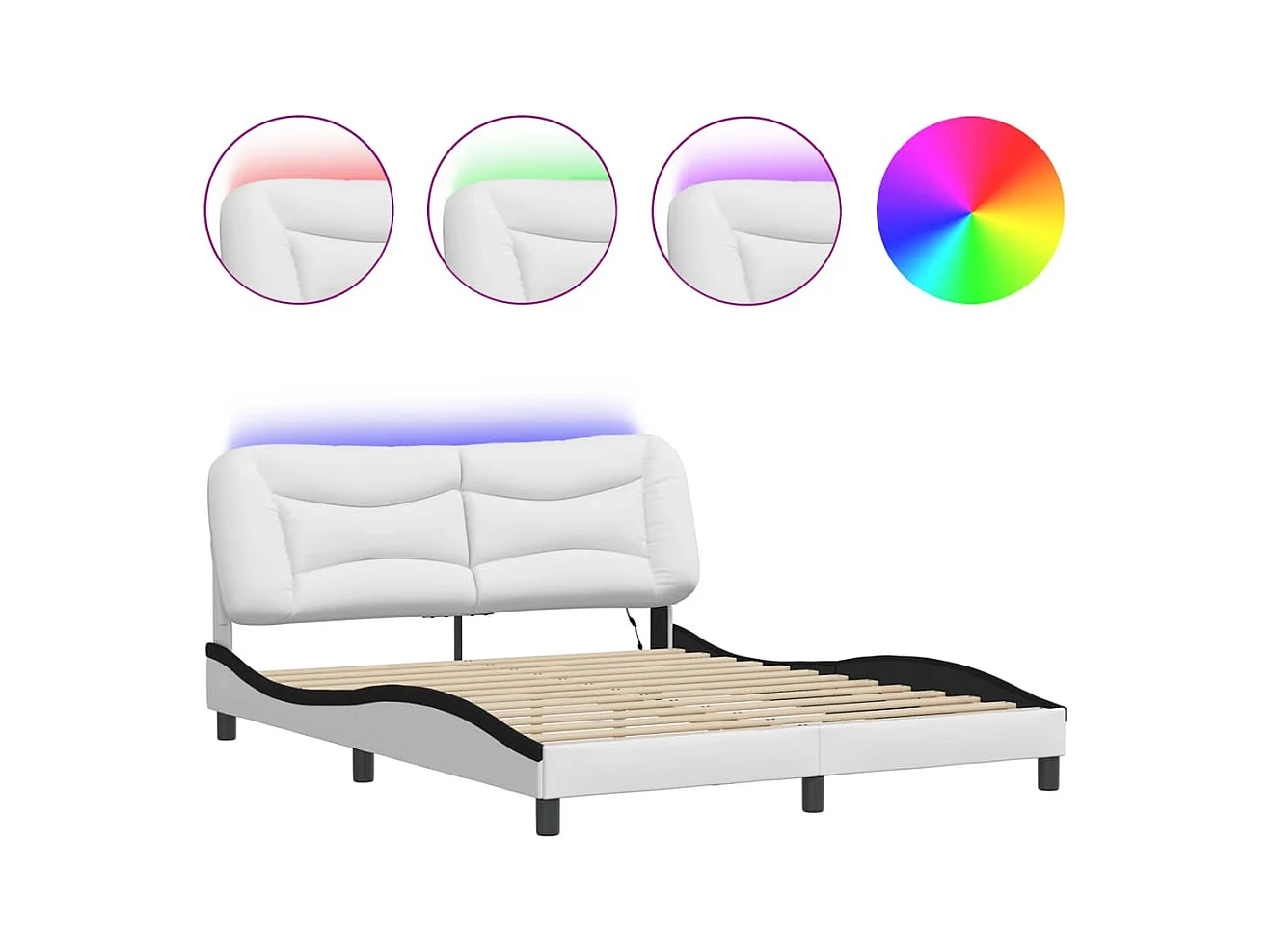 Estructura de cama con LED sin colchón blanco y negro 160x200 cm
