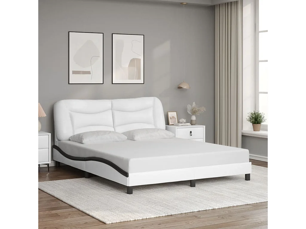 Estructura de cama con LED sin colchón blanco y negro 160x200 cm