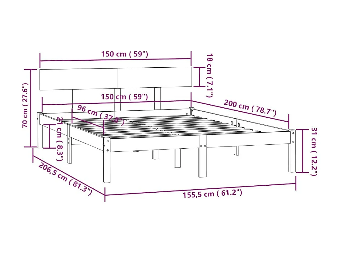 Bedframe zonder matras zwart massief grenenhout