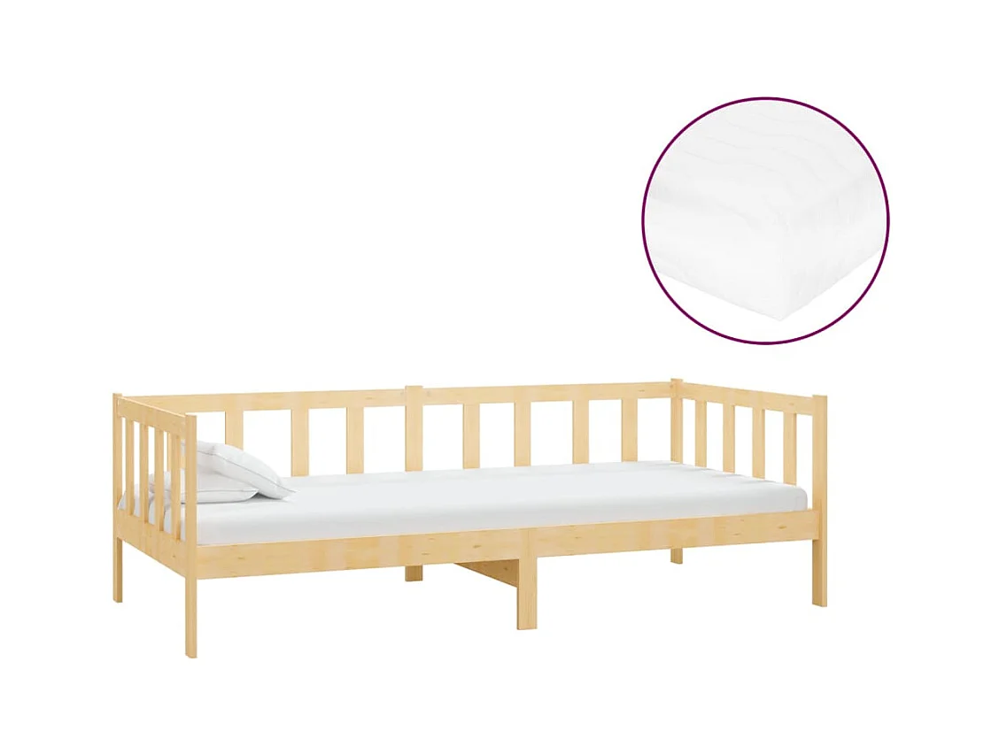 Lit de repos avec matelas 90x200 cm Bois de pin massif