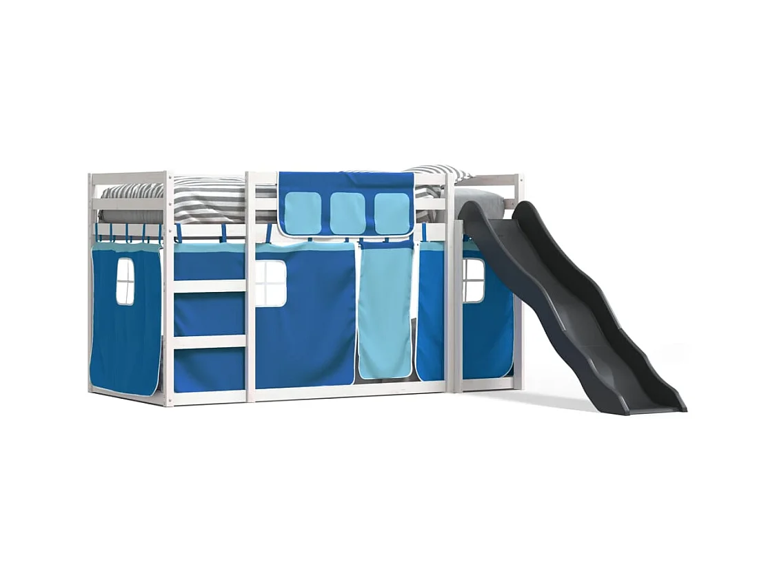 Lit superposé sans matelas avec toboggan et rideaux 80x200 cm