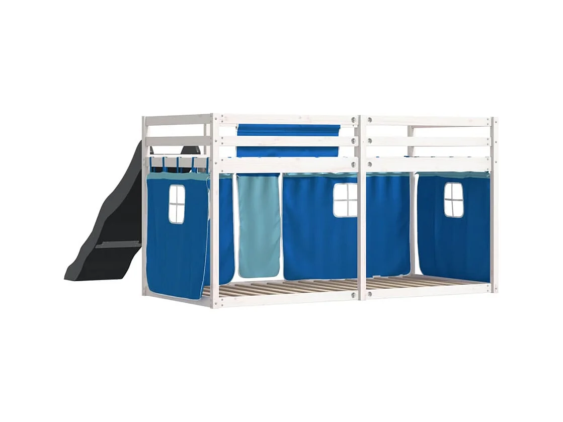 Stapelbed zonder matras met glijbaan en gordijnen 80x200 cm