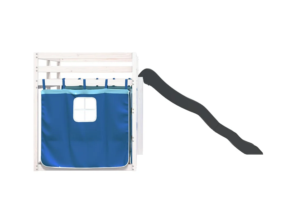 Stapelbed zonder matras met glijbaan en gordijnen 80x200 cm