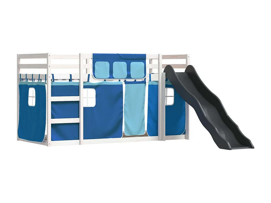 Lit superposé sans matelas avec toboggan et rideaux 80x200 cm
