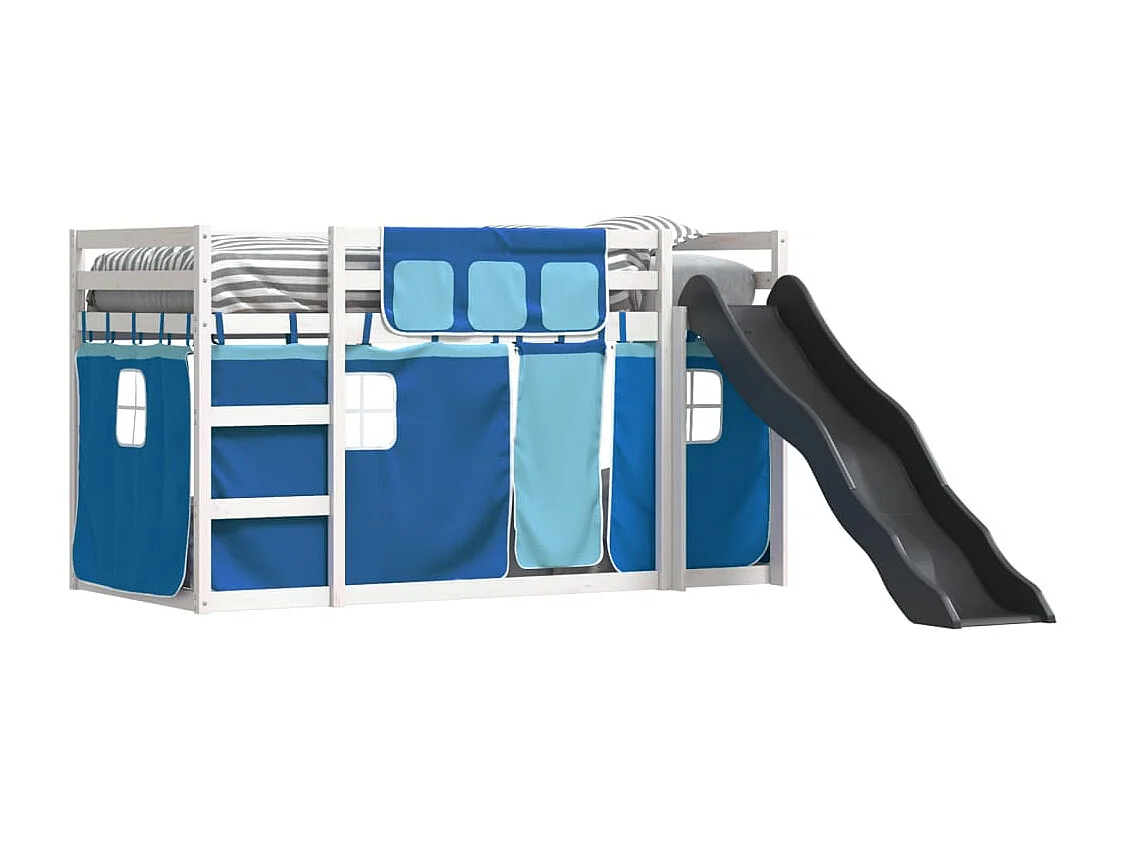 Lit superposé sans matelas avec toboggan et rideaux 80x200 cm