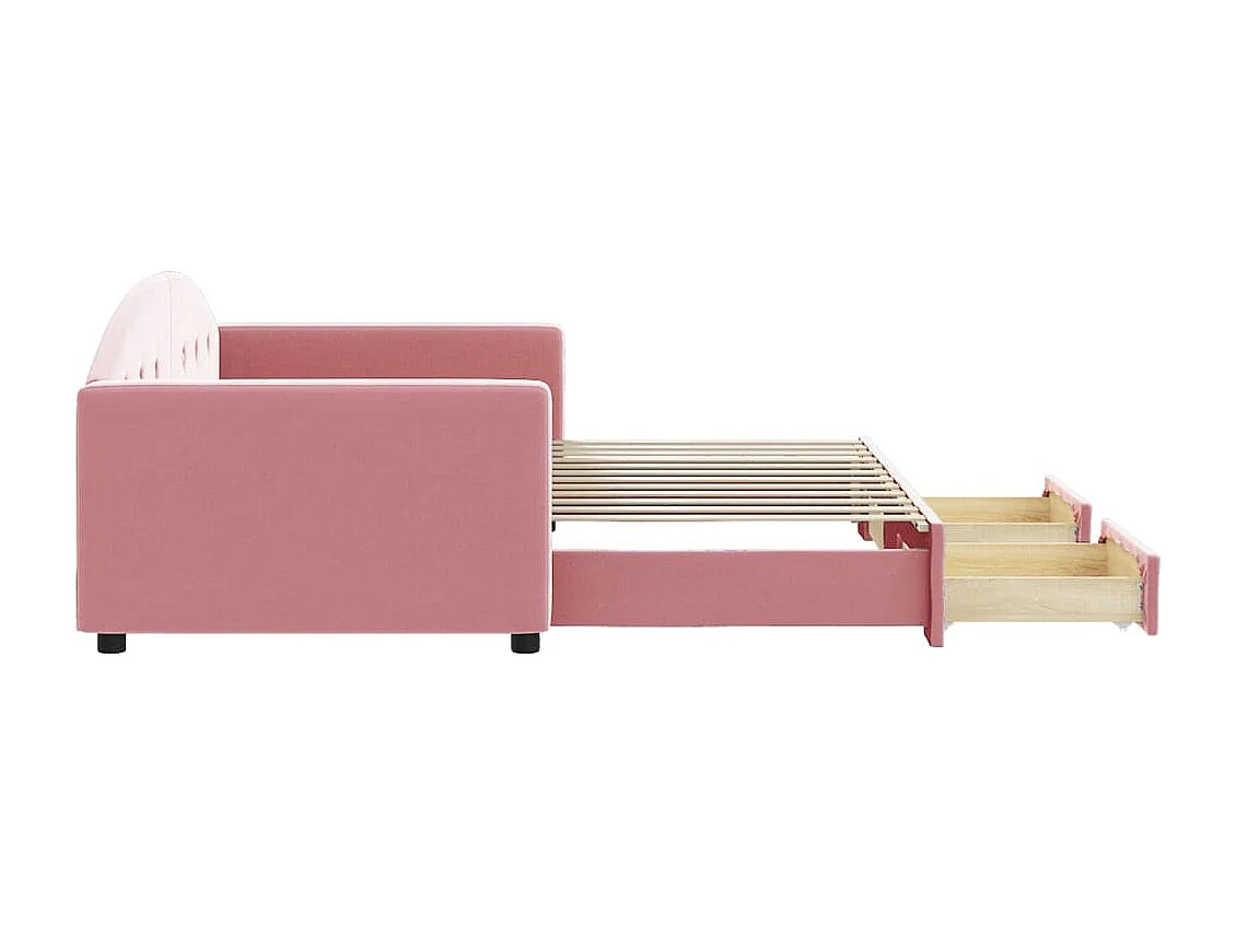 Cama de día con nido y cajones sin colchón rosa 90x200 cm