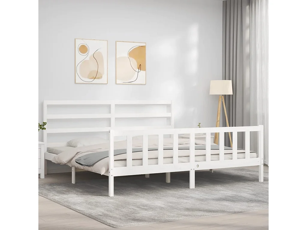 Cadre de lit sans matelas blanc 200x200 cm bois massif de pin