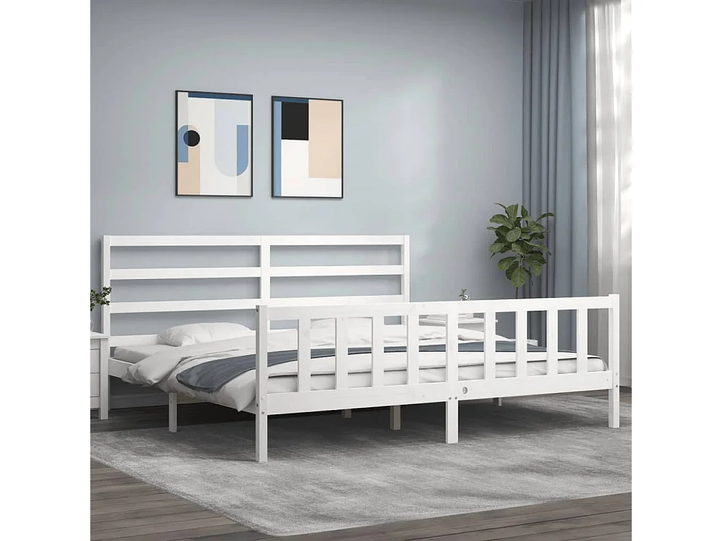 Struttura letto senza materasso bianco 200x200 cm in legno massello di pino
