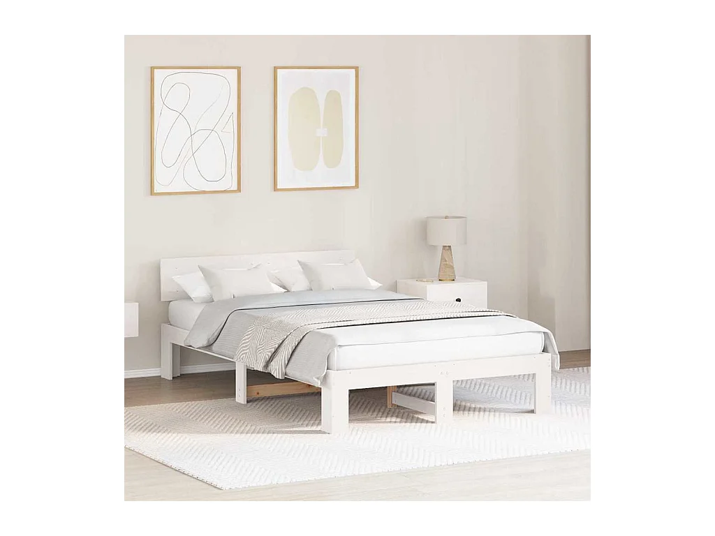 Cadre de lit Blanc 135 x 190 cm Bois de pin massif