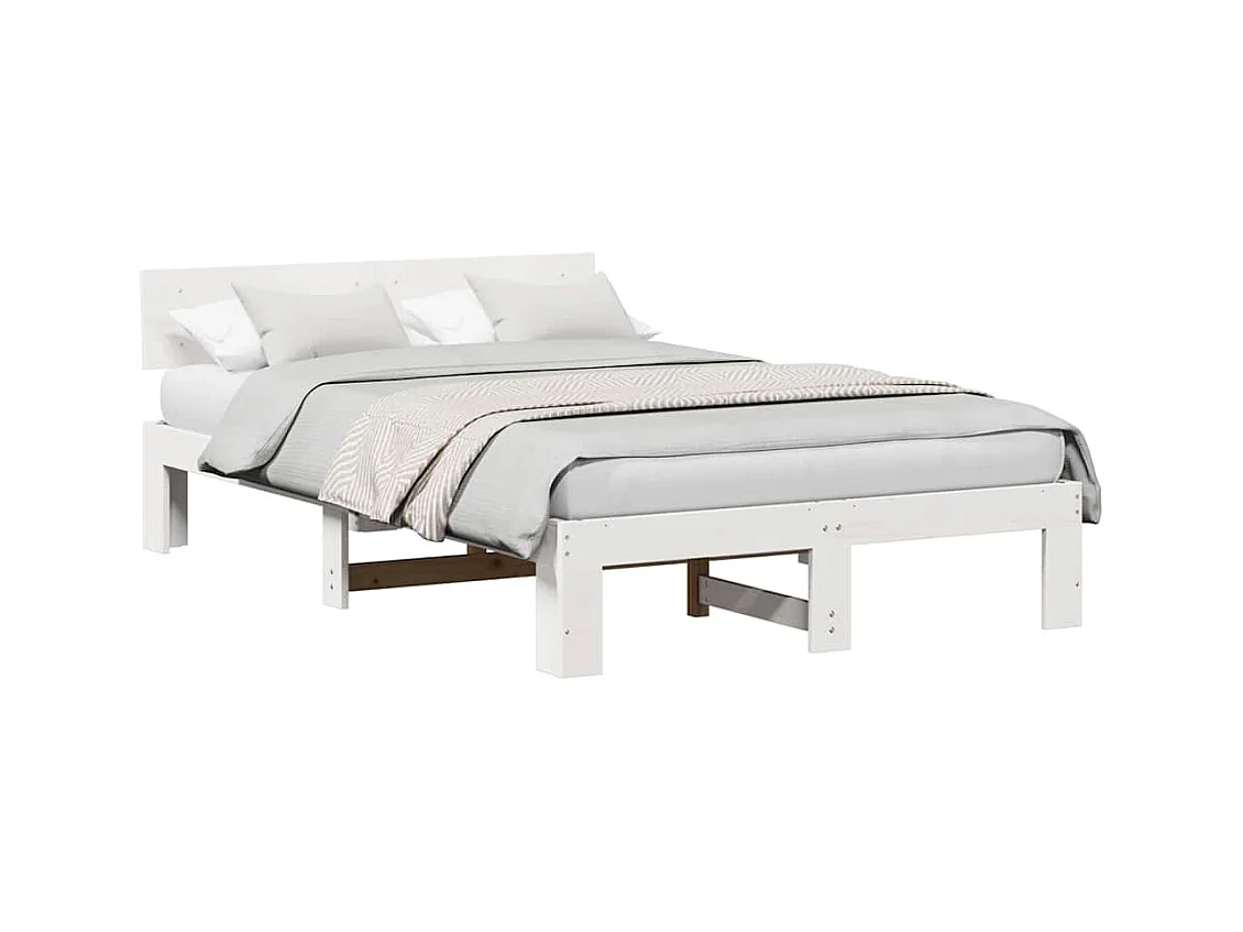 Cadre de lit Blanc 135 x 190 cm Bois de pin massif