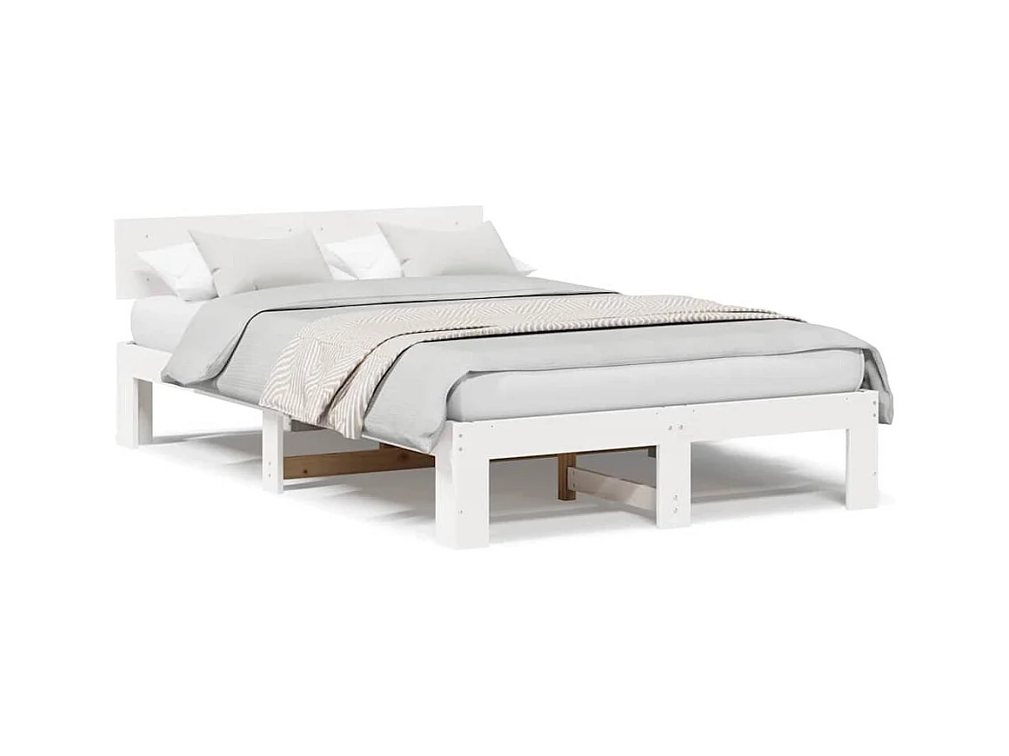 Cadre de lit Blanc 135 x 190 cm Bois de pin massif