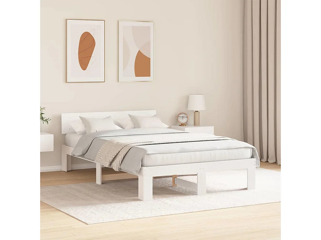 Struttura letto bianca 135 x 190 cm Legno massello di pino
