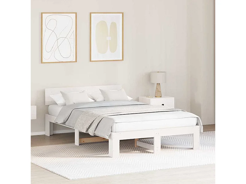 Struttura letto bianca 135 x 190 cm Legno massello di pino