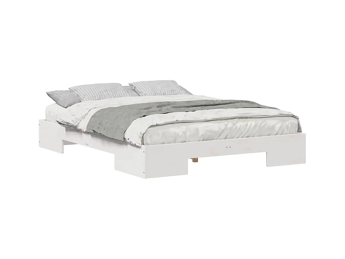 Verhoogd bedframe Wit 150 x 200 cm Massief grenenhout