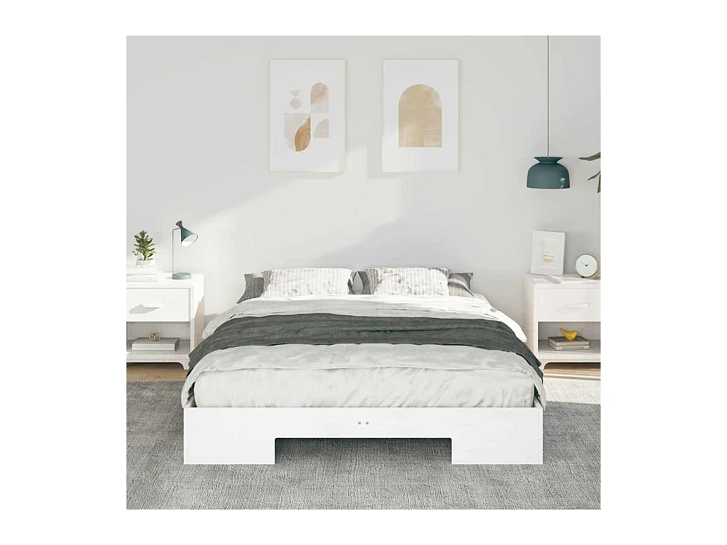 Verhoogd bedframe Wit 150 x 200 cm Massief grenenhout